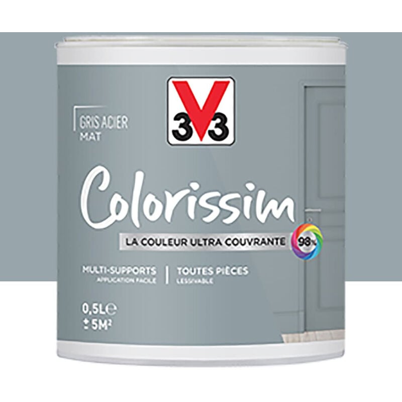 V33 - Peinture Multi-supports Colorissim Mat Gris Acier 0,5 l