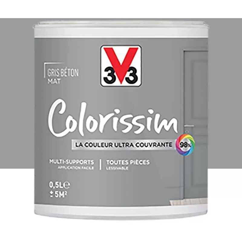 V33 - Peinture Multi-supports Colorissim Mat Gris béton 0,5 l