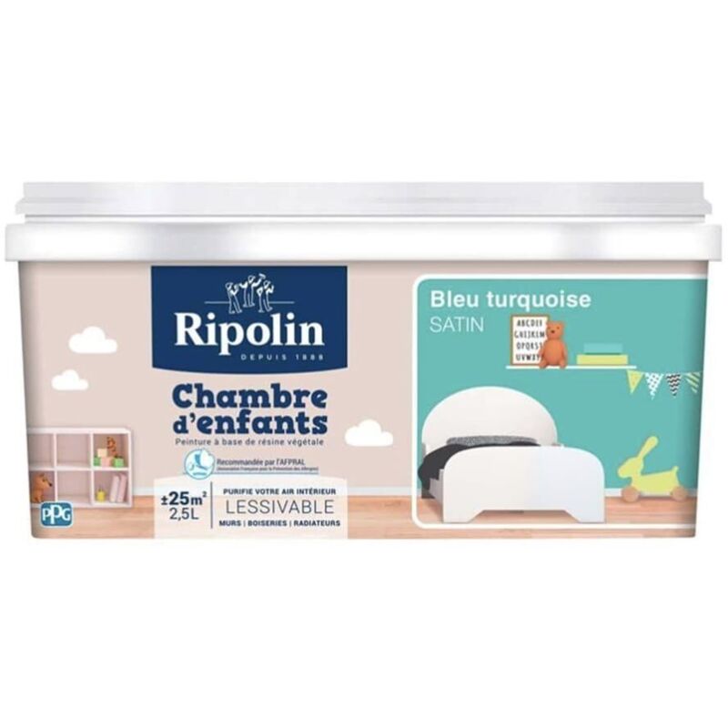 Peinture satinée RIPOLIN Chambre d'enfants Bleu turquoise 2,5 L