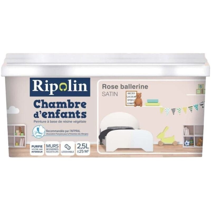 Peinture satinée RIPOLIN Chambre d'enfants Rose Ballerine 2,5 L