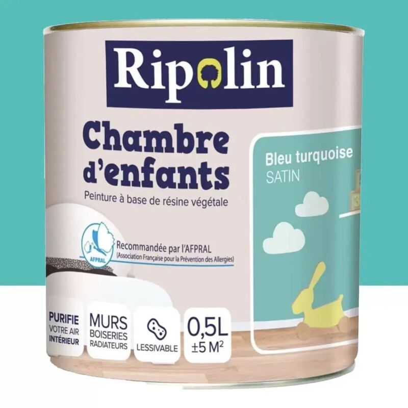 Peinture satinée Ripolin Chambre d'enfants Bleu turquoise 0,5 l