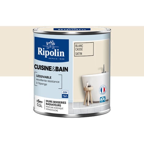 Peinture Murale spéciale Cuisine et Bain - Satin - 0,5L - Blanc Cassé - Ripolin