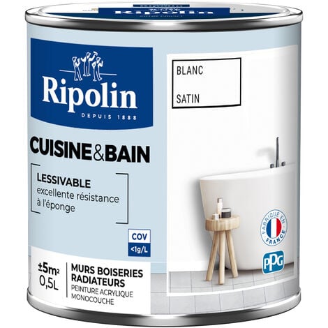 Peinture Murale spéciale Cuisine et Bain - Satin - 0,5L - Blanc - Ripolin