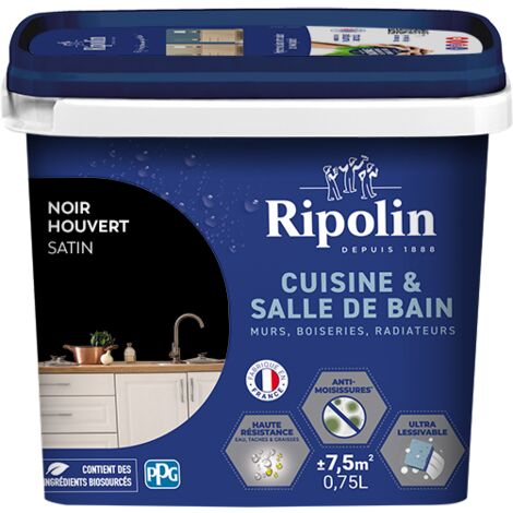 Peinture Murale spéciale Cuisine et Bain - Satin - 0,75L -  Noir Houvert - Ripolin