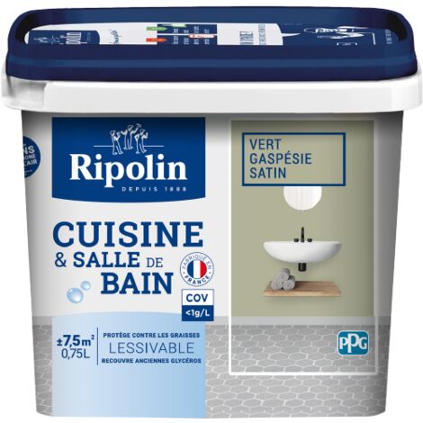 Peinture Murale spéciale Cuisine et Bain - Satin - 0,75L -  Vert Gaspesie - Ripolin