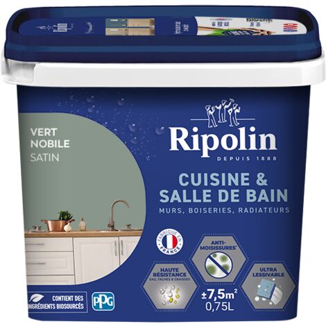 Peinture Murale spéciale Cuisine et Bain - Satin - 0,75L -  Vert Nobile - Ripolin