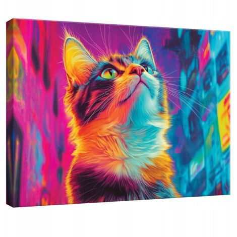 Peinture Murale sur toile chat abstrait pour chambre d'enfant 100x70