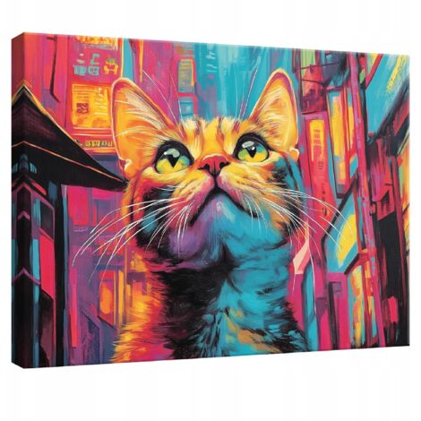 Peinture Murale sur toile chat abstrait pour chambre d'enfant 120x80