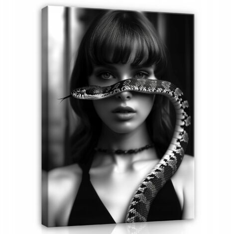 Peinture Murale sur toile femme serpent noir et blanc pour chambre salon 40x30