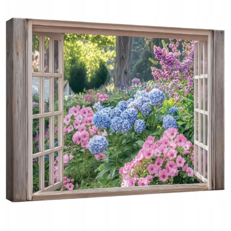 Peinture Murale sur toile fentre jardin fleurs pour chambre salon cuisine 120x80