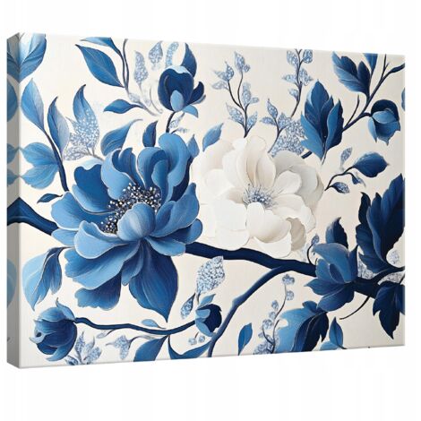 Peinture Murale sur toile fleurs bleu pour chambre salon cuisine 120x80