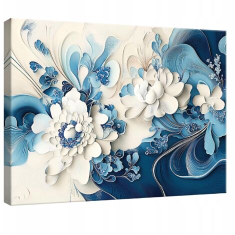 Peinture Murale sur toile fleurs bleu pour chambre salon cuisine 60x40