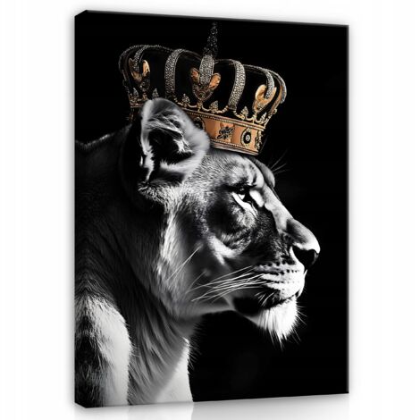 Peinture Murale sur toile lion couronne motivationnelle pour chambre salon 120x80