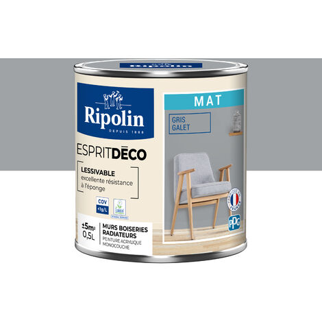 Peinture Murale Toutes Pièces - Mat - 0,5L - Gris Galet - Ripolin