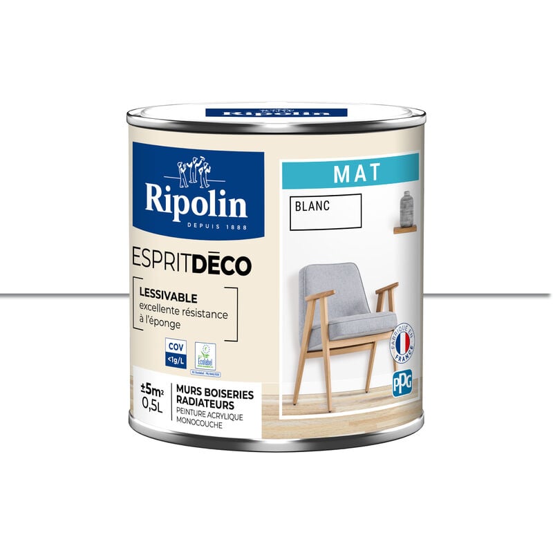 Peinture Murale Toutes Pièces - Mat - 0,5L - Blanc Ripolin