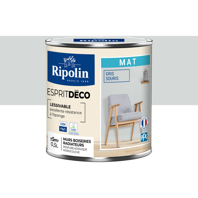 Peinture Murale Toutes Pièces - Mat - 0,5L - Gris Souris - Ripolin