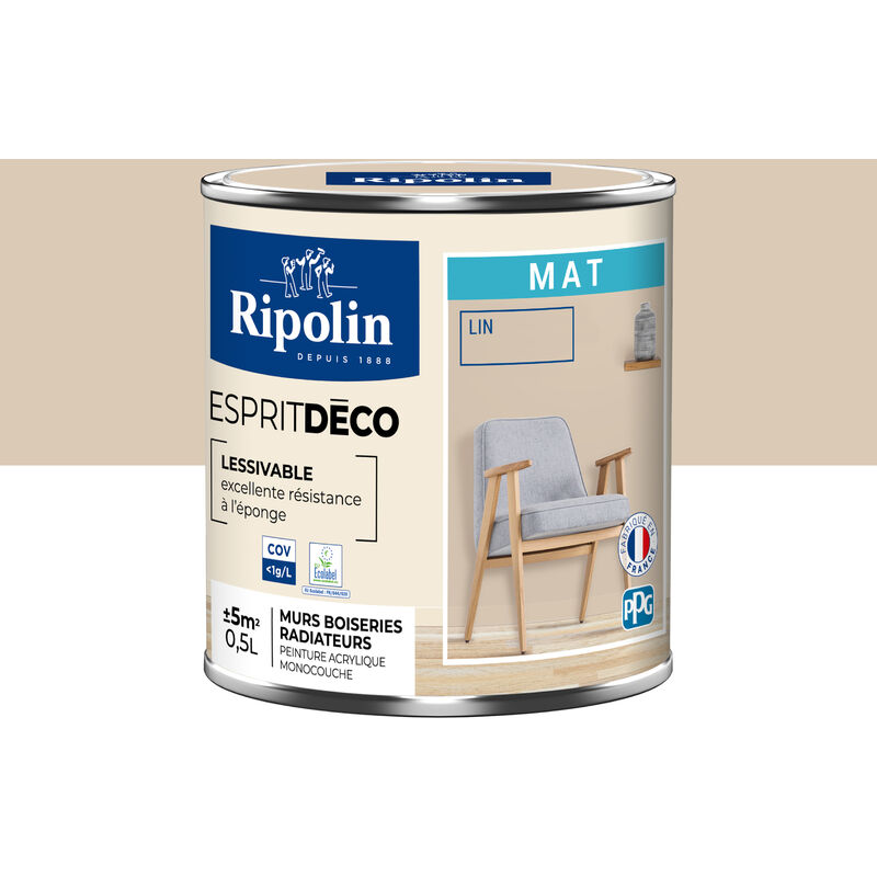 Peinture Murale Toutes Pièces - Mat - 0,5L - Lin Ripolin