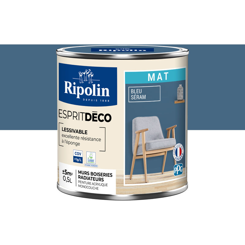 Peinture Murale Toutes Pièces - Mat - 0,5L - Bleu Séram Ripolin