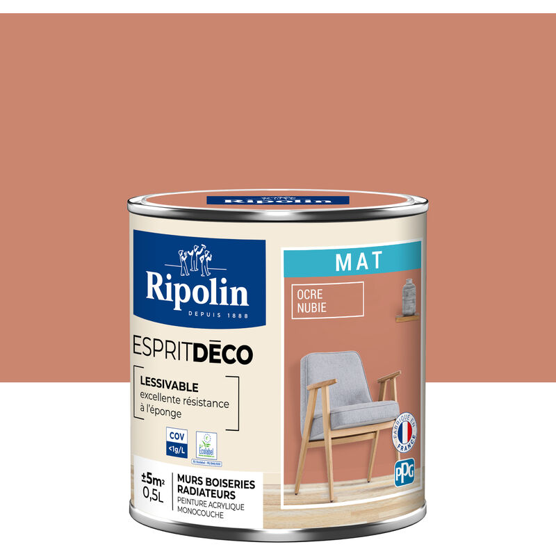 Peinture Murale Toutes Pièces - Mat - 0,5L - Ocre Nubie Ripolin
