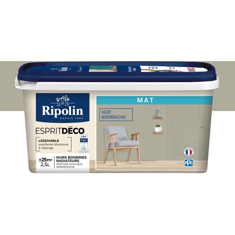 Peinture Murale Toutes Pièces - Mat - 2,5L - Vert Bourrache Ripolin