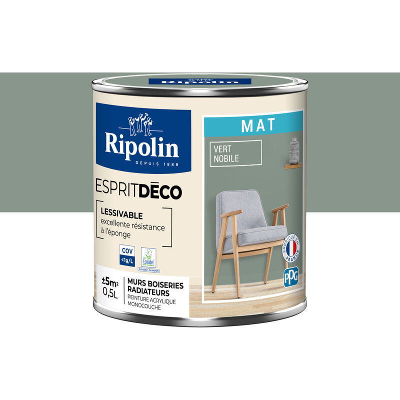 Peinture Murale Toutes Pièces - Mat - 0,5L - Vert Nobile - Ripolin