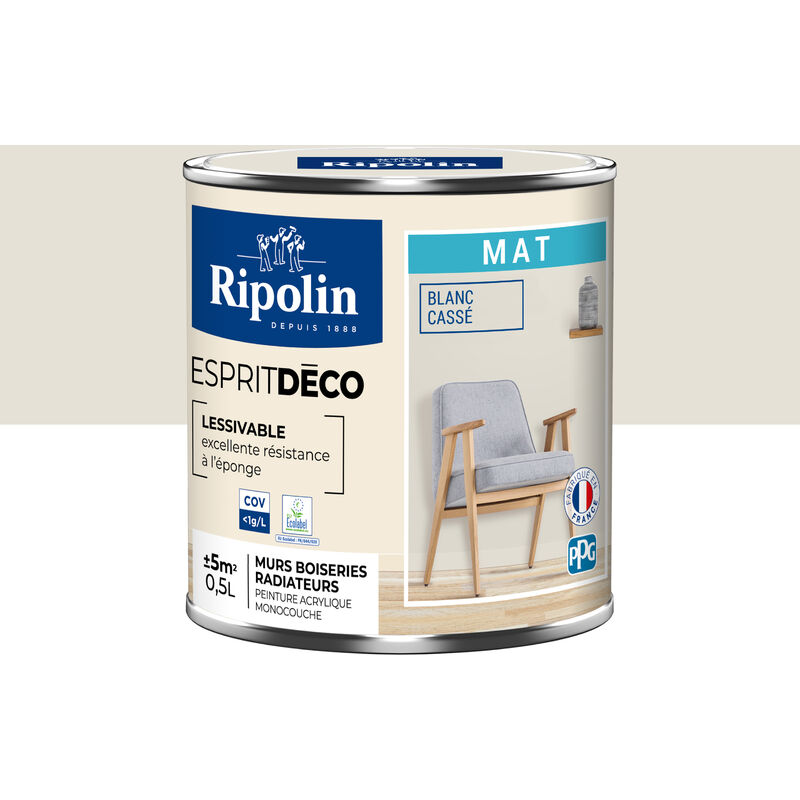 Peinture Murale Toutes Pièces - Mat - 0,5L - Blanc cassé Ripolin