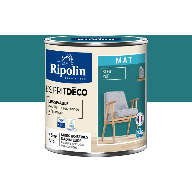 Peinture Murale Toutes Pièces - Mat - 0,5L - Bleu Pop Ripolin