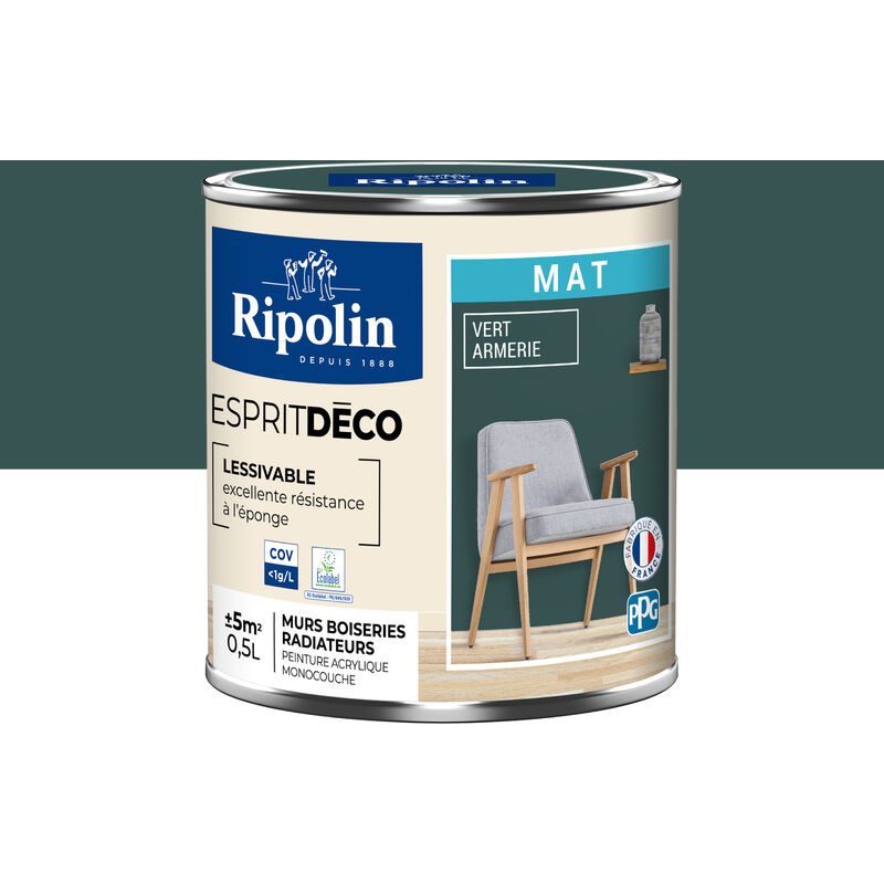 Peinture Murale Toutes Pièces - Mat - 0,5L - Vert Armerie - Ripolin