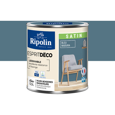 Peinture Murale Toutes Pièces - Satin - 0,5L - Bleu Madura - Ripolin