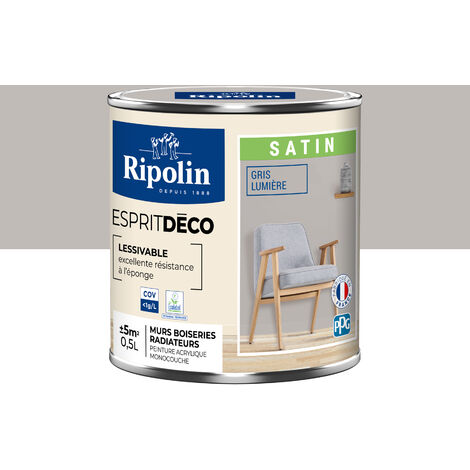 Peinture Murale Toutes Pièces - Satin - 0,5L - Gris Lumière - Ripolin
