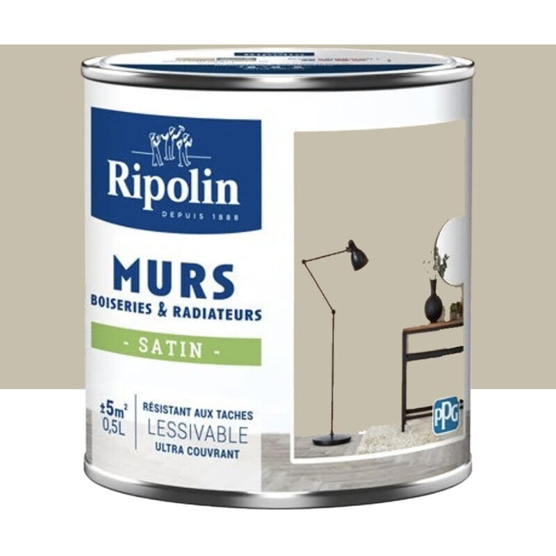 Peinture Murs, Boiseries, Radiateurs Ripolin Satin Beige kyanité 0,5 l
