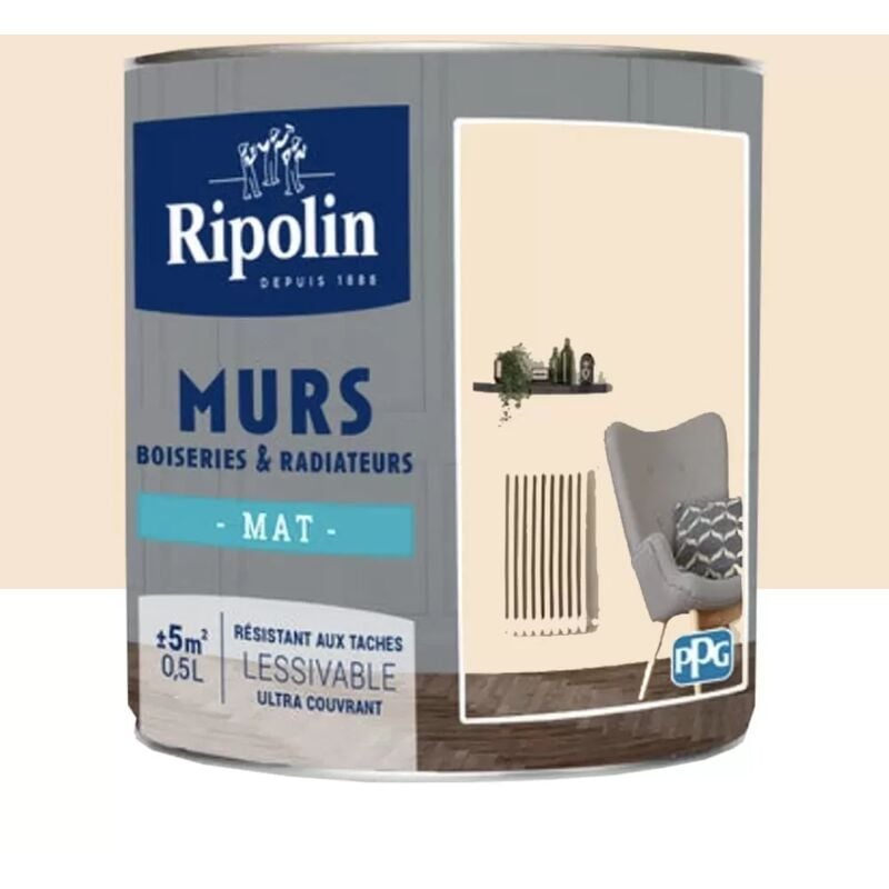 Peinture Murs, Boiseries, Radiateurs Ripolin Mat Beige pierre 0,5 l