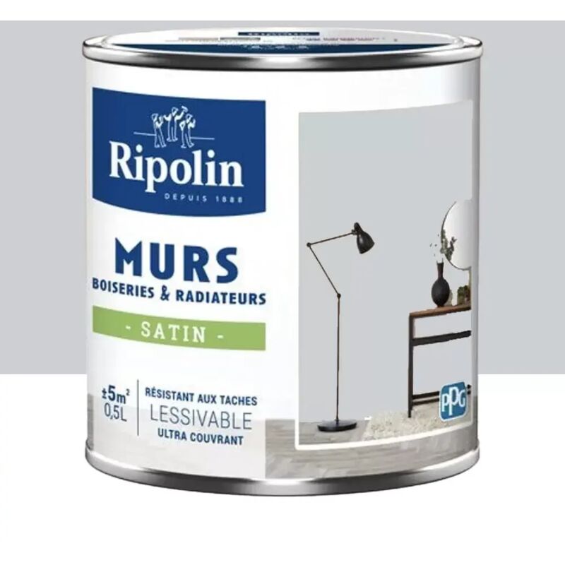 Peinture Murs, Boiseries, Radiateurs Ripolin Satin Gris télescope 0,5 l