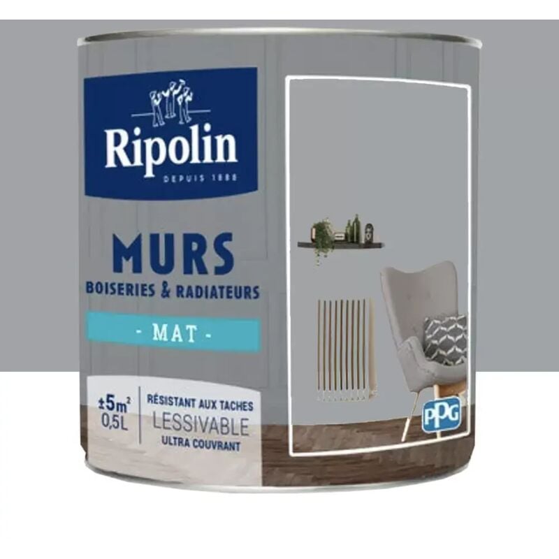 Peinture Murs, Boiseries, Radiateurs Ripolin Mat Gris Galet 0,5 l