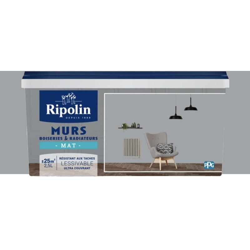 Peinture Murs, Boiseries, Radiateurs Ripolin Mat Gris Galet 2,5 l