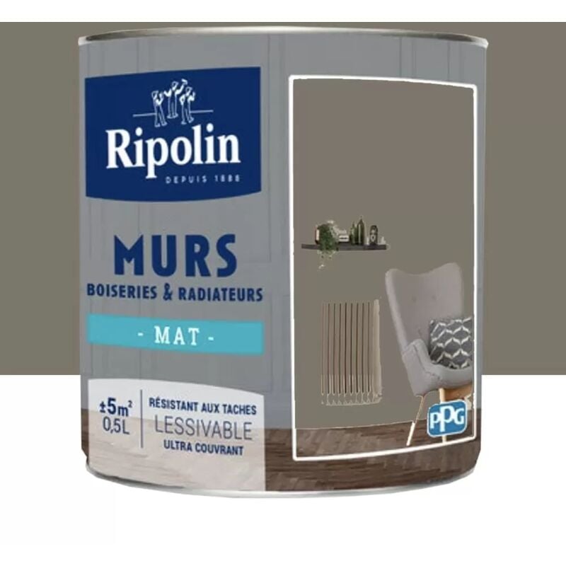 Peinture Murs, Boiseries, Radiateurs Ripolin Mat Gris Rabat 0,5 l