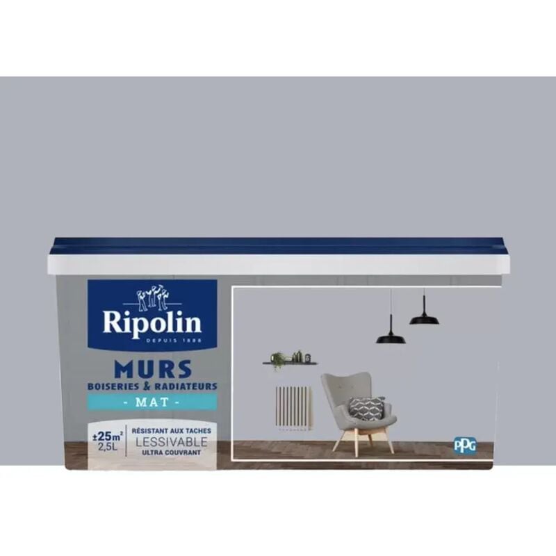 Peinture Murs, Boiseries, Radiateurs Ripolin Mat Gris Sirius 2,5 l
