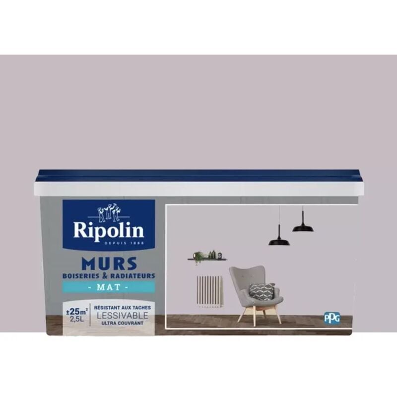 Ripolin - Peinture Murs, Boiseries, Radiateurs Mat Mauve Carex 2,5 l