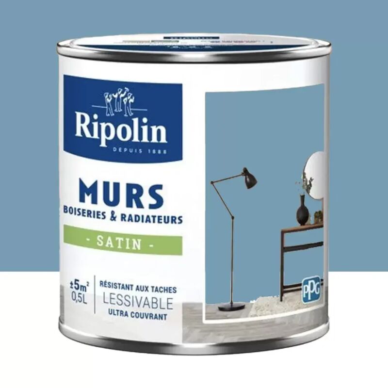 Peinture Murs, Boiseries, Radiateurs Ripolin Satin Bleu Moorea 0,5 l