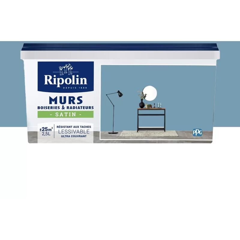 Peinture Murs, Boiseries, Radiateurs Ripolin Satin Bleu Moorea 2,5 l