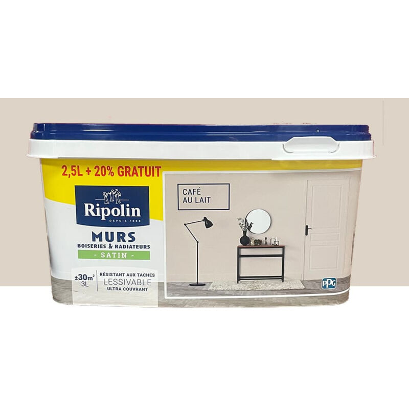 Peinture Murs, Boiseries, Radiateurs Ripolin Satin Café au lait 3 l