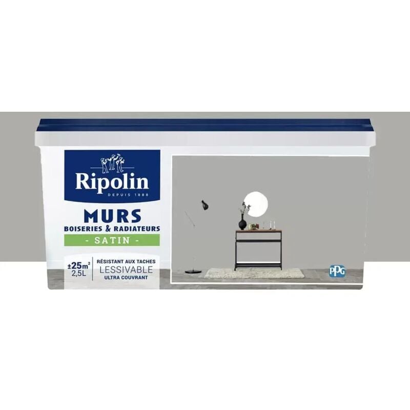 Peinture Murs, Boiseries, Radiateurs Ripolin Satin Gris Caire 2,5 l