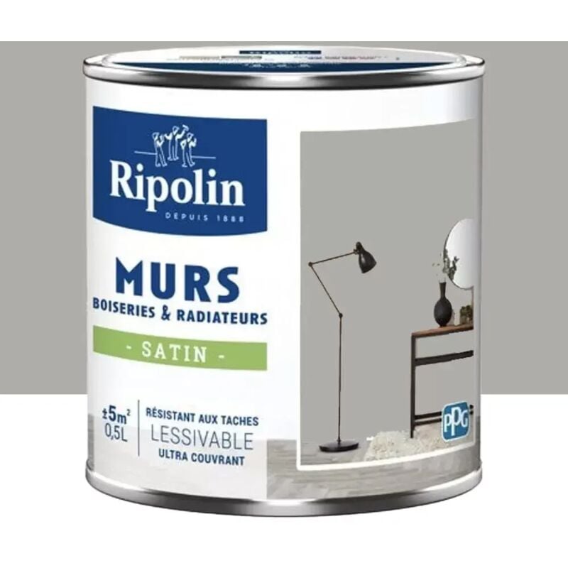Peinture Murs, Boiseries, Radiateurs Ripolin Satin Gris Caire 0,5 l