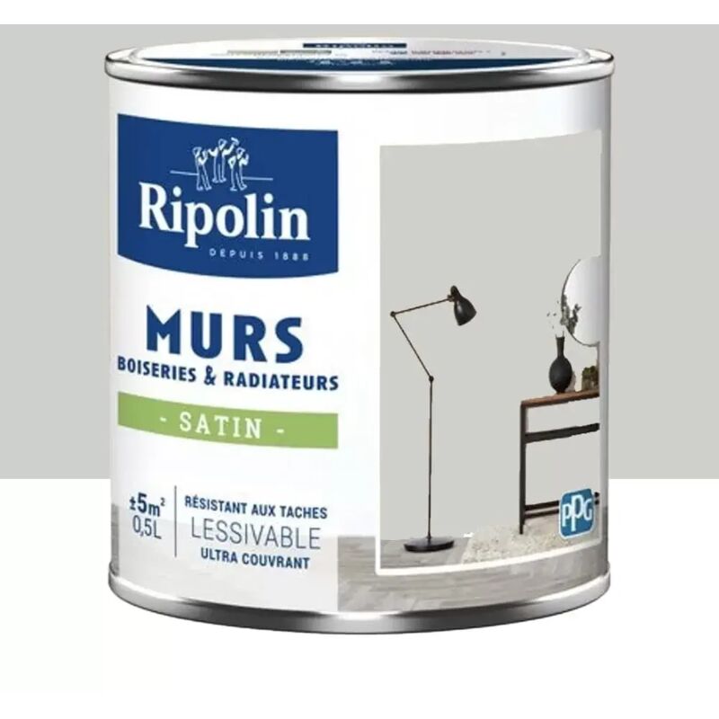 Peinture Murs, Boiseries, Radiateurs Ripolin Satin Gris Cétus 0,5 l