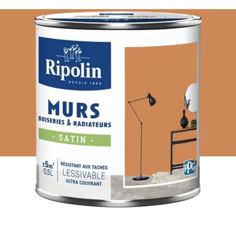 Peinture Murs, Boiseries, Radiateurs Ripolin Satin Ocre salentina 0,5 l