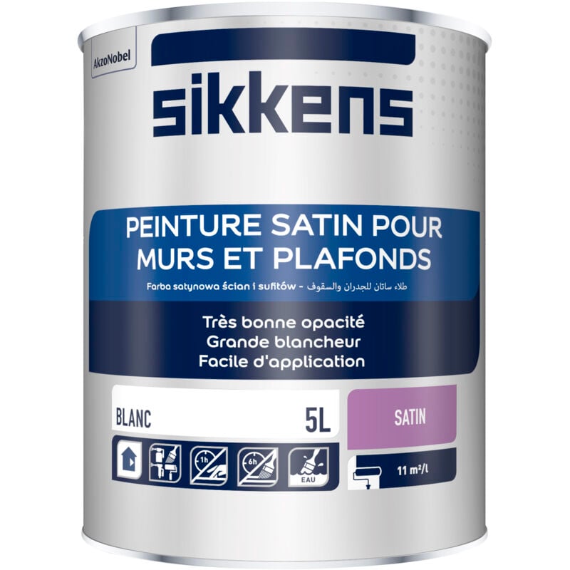 Peinture murs et plafonds 5L Blanc satin