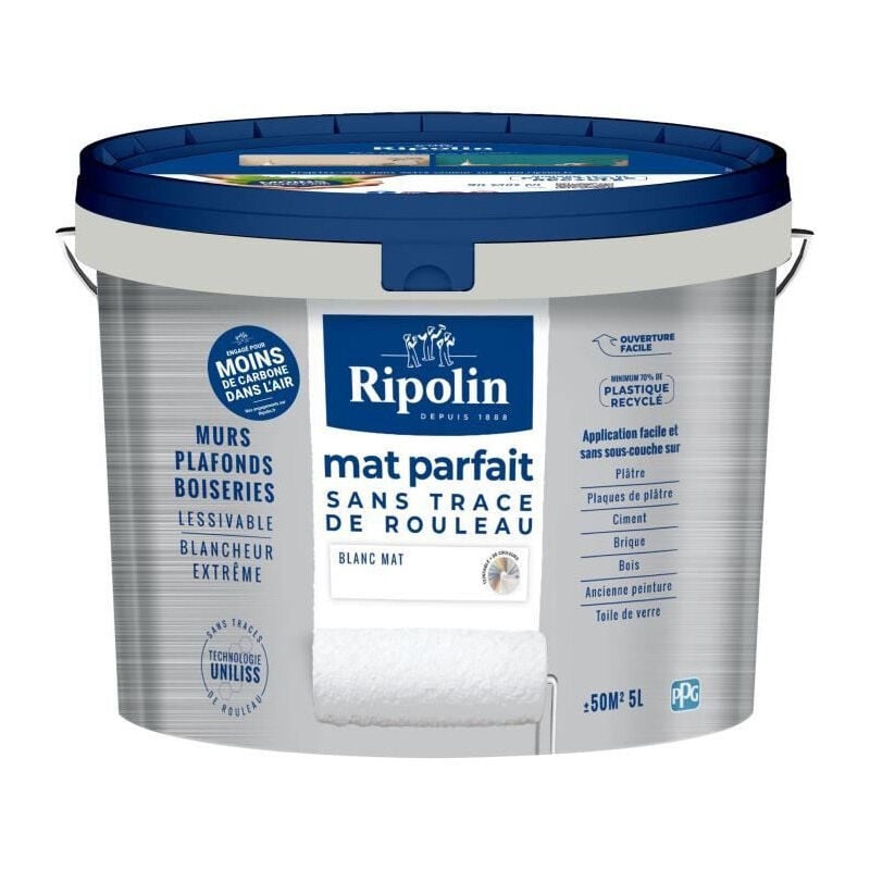 Peinture murs & plafonds parfait Ripolin 441725 - Blanc - Mat - 5 l