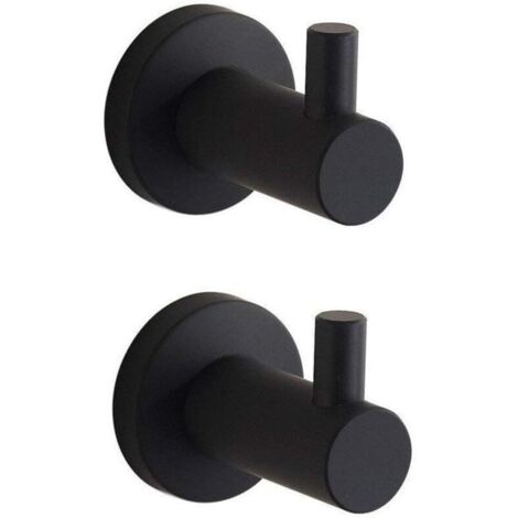Peinture Noire Plat Crochet Porte-Serviettes Lot de 2 à Fixation Murale SUS304 en Acier Inoxydable Unique Robe de Vêtements Holder, L5 X H7 cm/Chaque