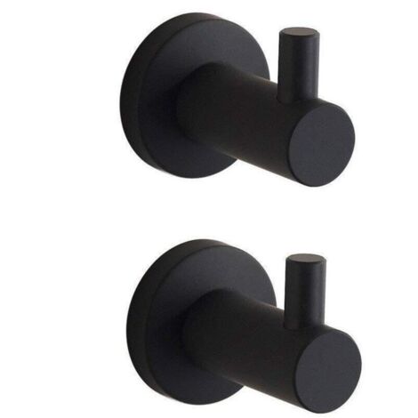 Peinture Noire Plat Crochet Porte-Serviettes Lot de 2 à Fixation Murale SUS304 en Acier Inoxydable Unique Robe de Vêtements Holder, L5 X H7 cm/Chaque