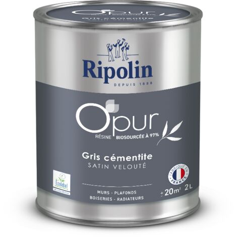 Peinture O'PUR murs, boiseries & radiateurs - RIPOLIN - 472185 - Gris cementite - Satin veloute - 2 L